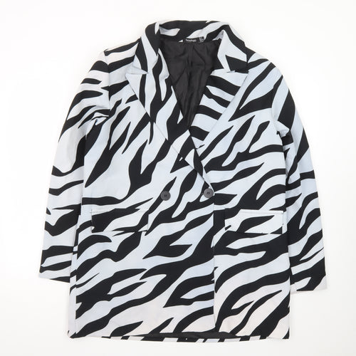 Boohoo Women’s Black White Zebra Print Double Breasted Blazer UK 12
