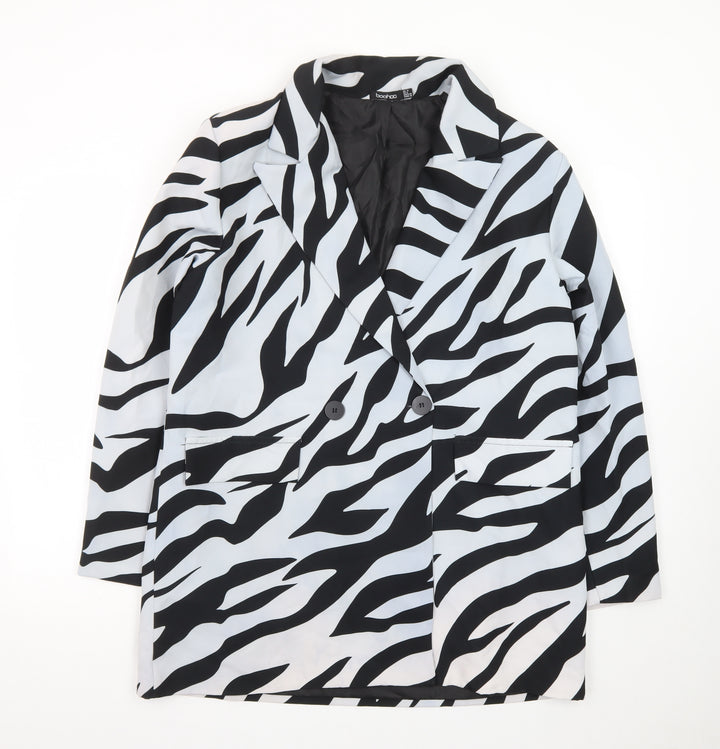 Boohoo Women’s Black White Zebra Print Double Breasted Blazer UK 12