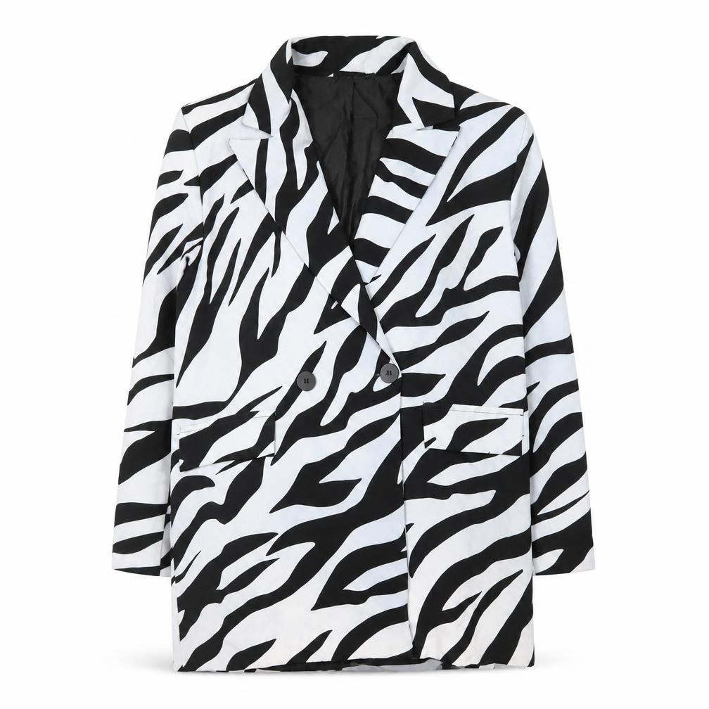 Boohoo Women’s Black White Zebra Print Double Breasted Blazer UK 12