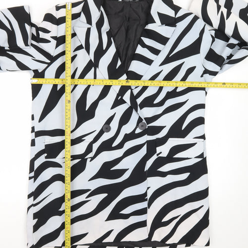 Boohoo Women’s Black White Zebra Print Double Breasted Blazer UK 12