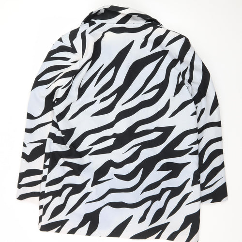 Boohoo Women’s Black White Zebra Print Double Breasted Blazer UK 12