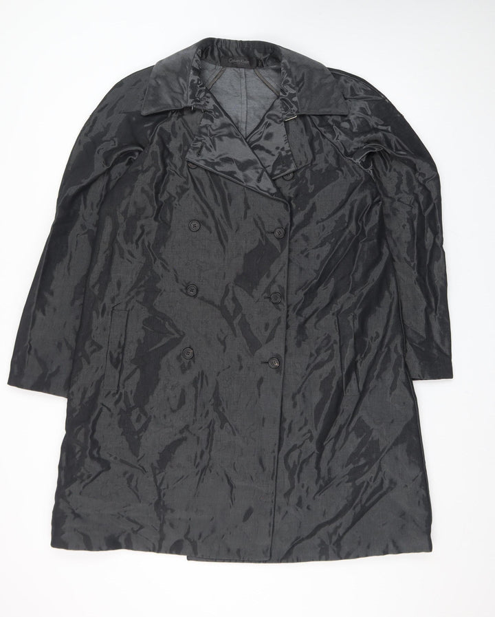 Calvin Klein Womens Black Wool Blend Double-Breasted Coat Size 18