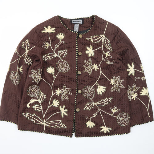 Indigo Moon Brown Floral Embroidered Jacket Women XL Lined Bohemian Style