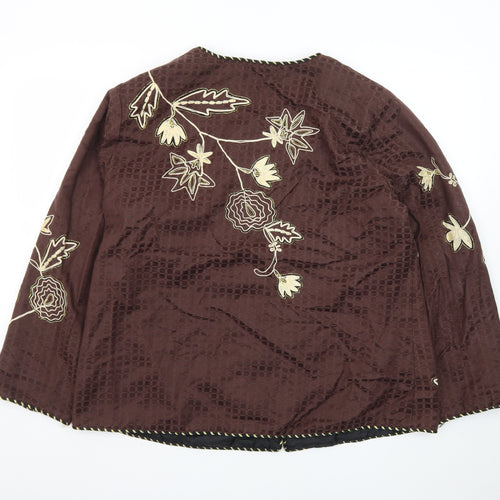 Indigo Moon Brown Floral Embroidered Jacket Women XL Lined Bohemian Style