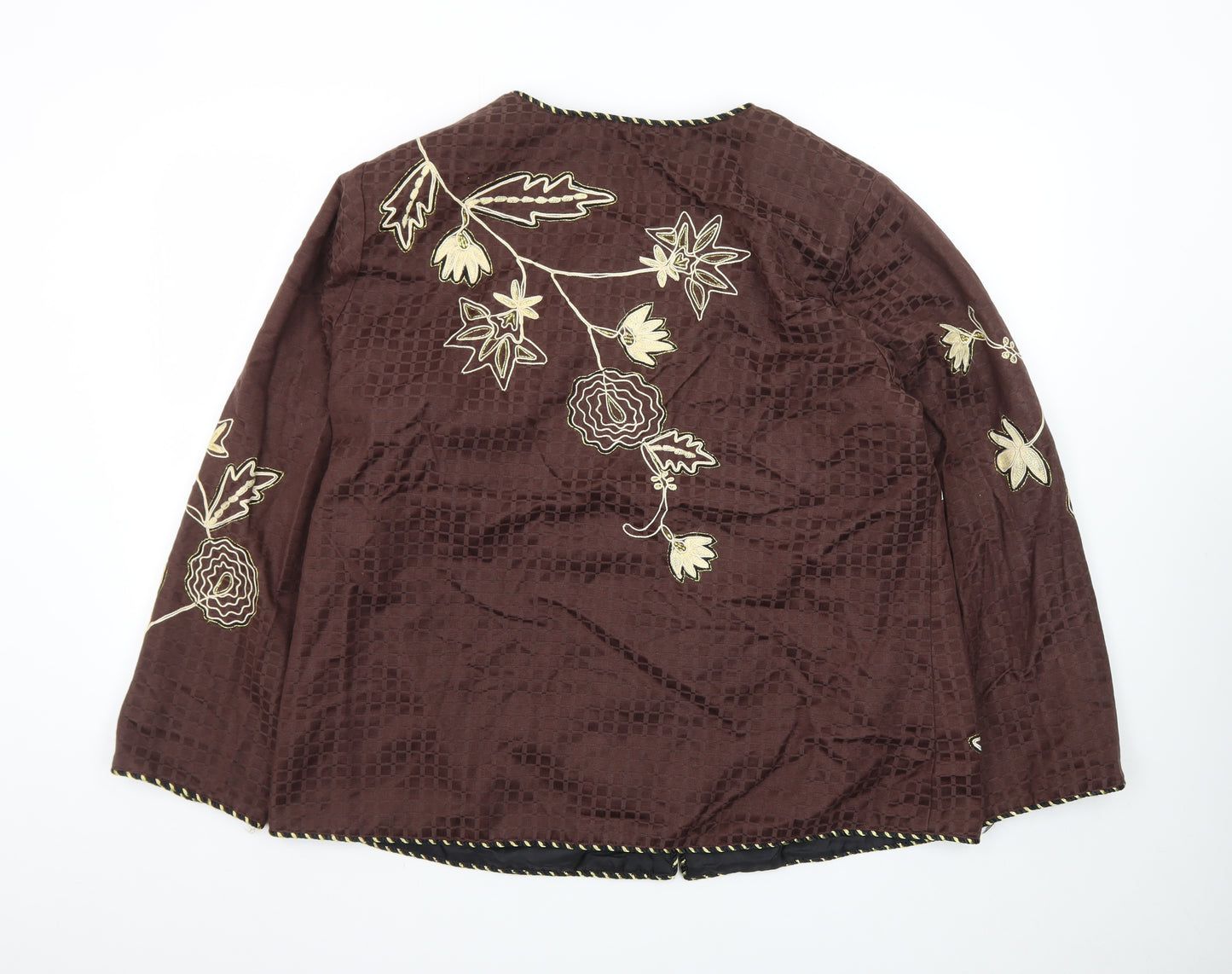 Indigo Moon Brown Floral Embroidered Jacket Women XL Lined Bohemian Style