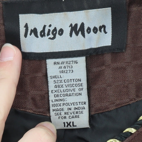 Indigo Moon Brown Floral Embroidered Jacket Women XL Lined Bohemian Style