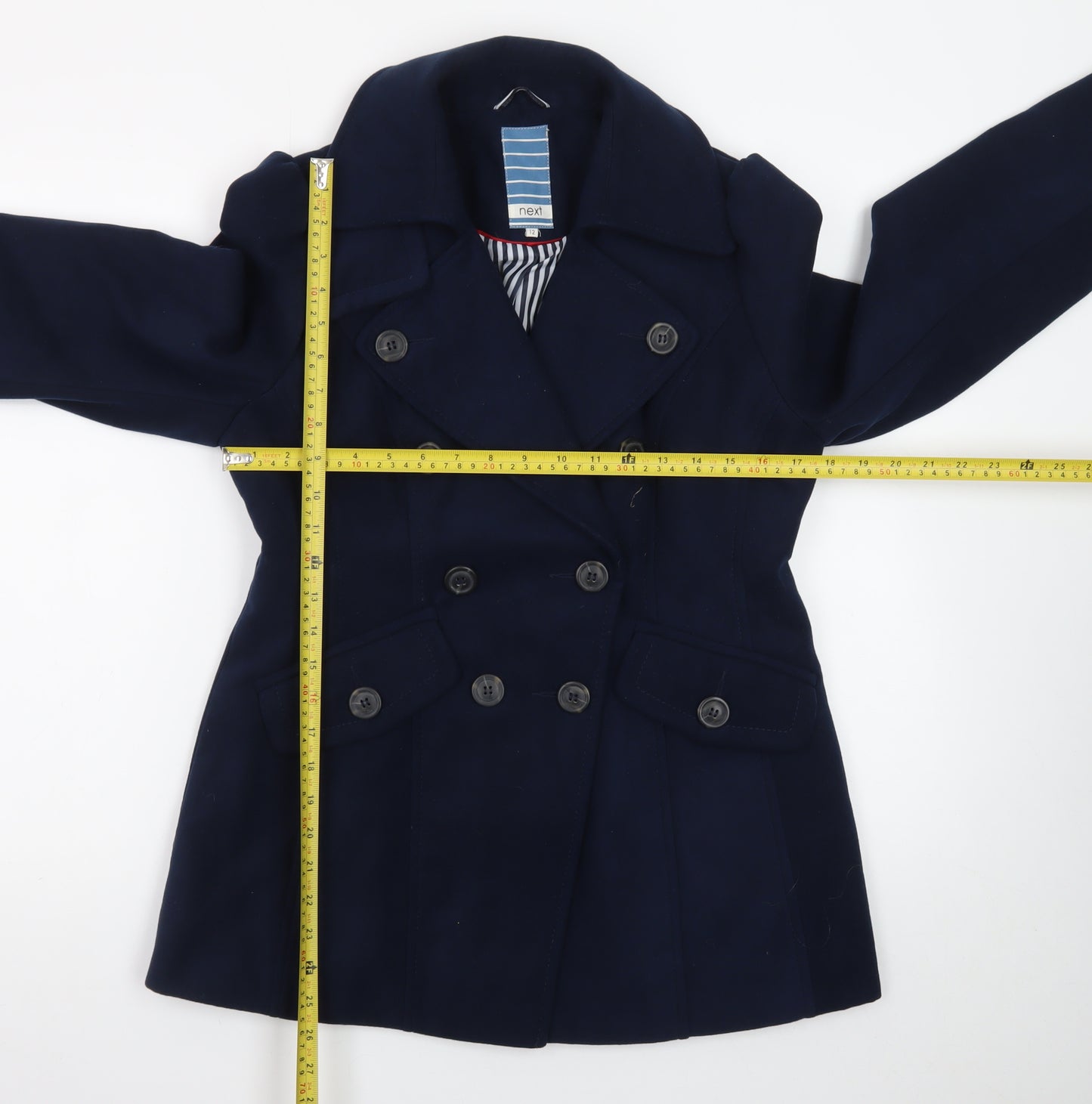 Next Women’s Blue Mid-Length Pea Coat Size 12 Double-Breasted