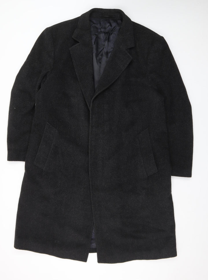 Varteks Men's Black Wool Blend Overcoat Size 42 Classic Formal Coat
