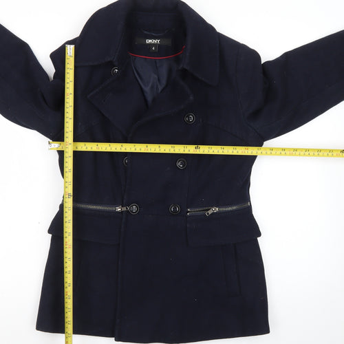 DKNY Women's Blue Wool Pea Coat Size 8 Classic Short Double-Breasted