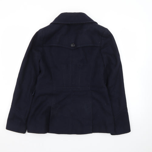 DKNY Women's Blue Wool Pea Coat Size 8 Classic Short Double-Breasted