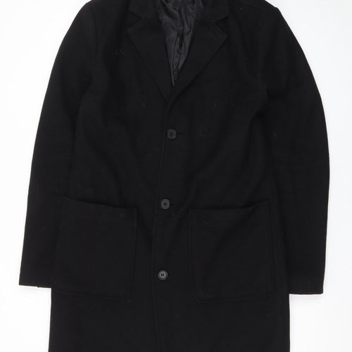Topman Men's Black Wool Blend Mid-Length Overcoat Size S