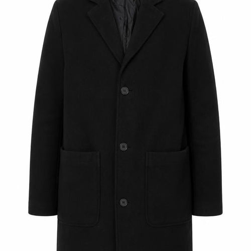 Topman Men's Black Wool Blend Mid-Length Overcoat Size S