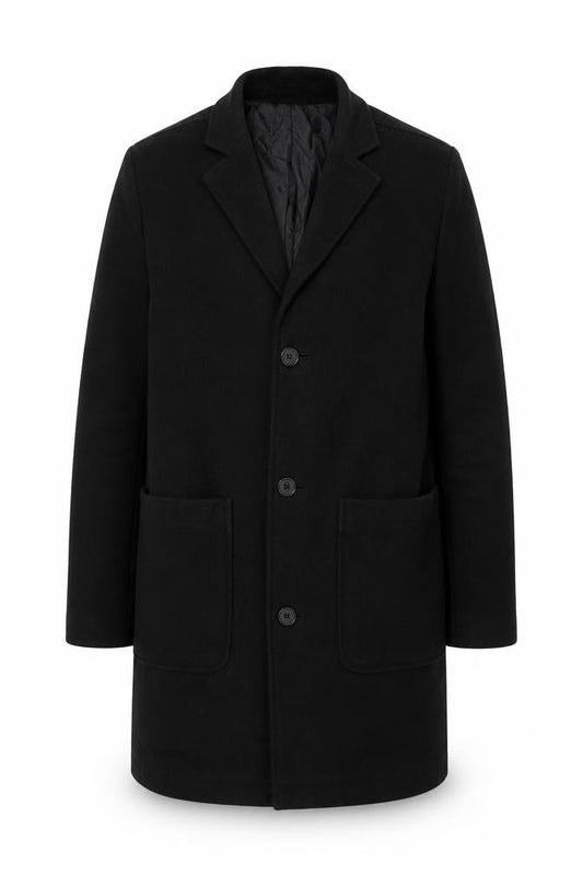 Topman Men's Black Wool Blend Mid-Length Overcoat Size S