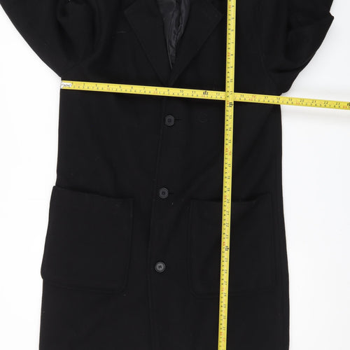 Topman Men's Black Wool Blend Mid-Length Overcoat Size S