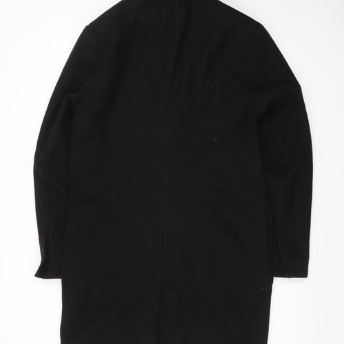 Topman Men's Black Wool Blend Mid-Length Overcoat Size S