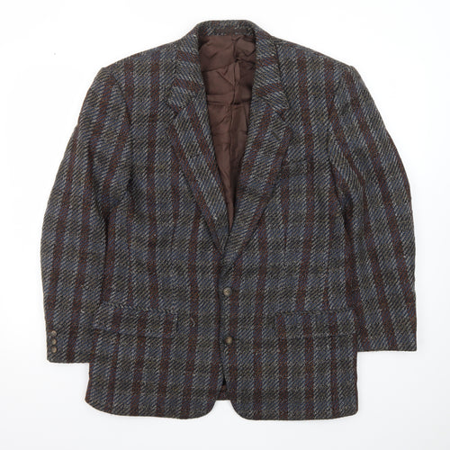 Yves Manoir Women Brown Wool Tweed Checked Single-Breasted Blazer Size 18