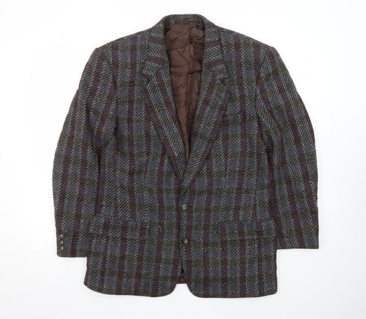 Yves Manoir Women Brown Wool Tweed Checked Single-Breasted Blazer Size 18