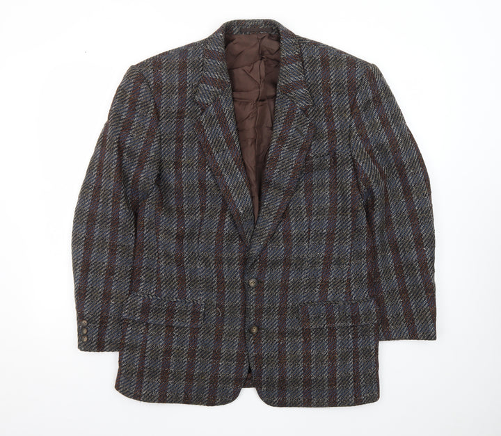 Yves Manoir Women Brown Wool Tweed Checked Single-Breasted Blazer Size 18