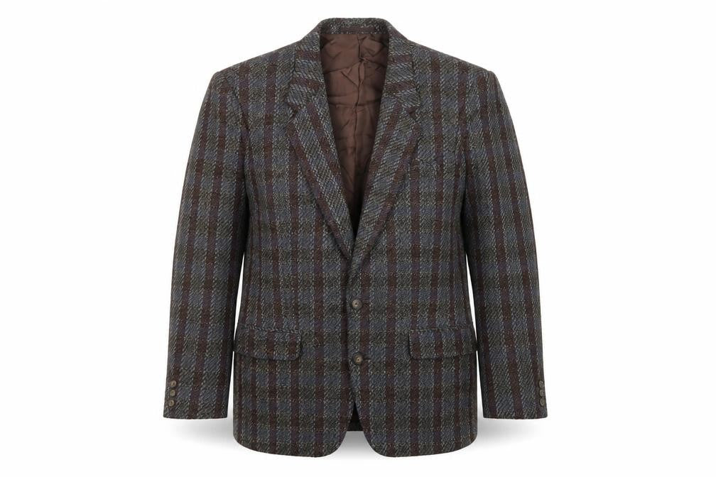 Yves Manoir Women Brown Wool Tweed Checked Single-Breasted Blazer Size 18