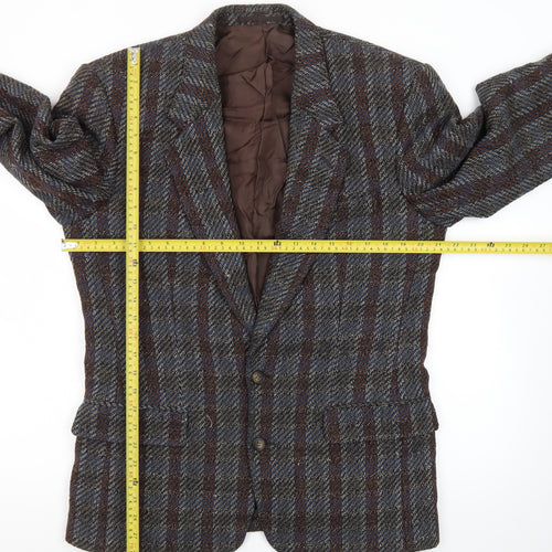 Yves Manoir Women Brown Wool Tweed Checked Single-Breasted Blazer Size 18