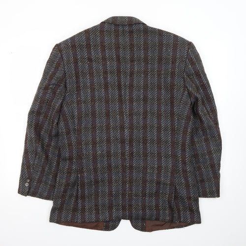 Yves Manoir Women Brown Wool Tweed Checked Single-Breasted Blazer Size 18