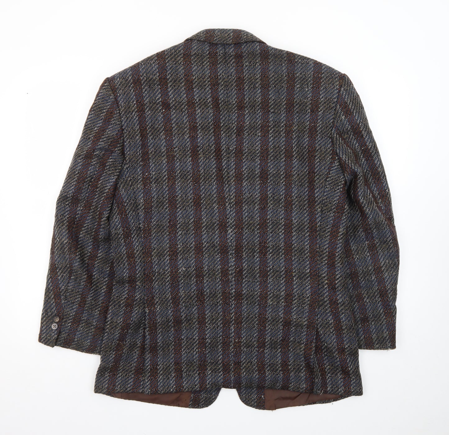 Yves Manoir Women Brown Wool Tweed Checked Single-Breasted Blazer Size 18