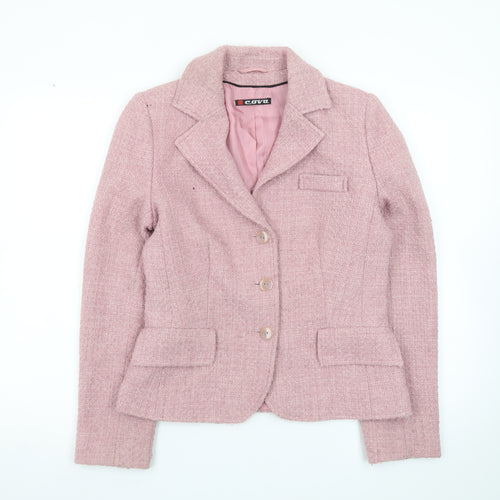Cova Womens Pink Tweed Wool Blend Blazer Jacket Size 10