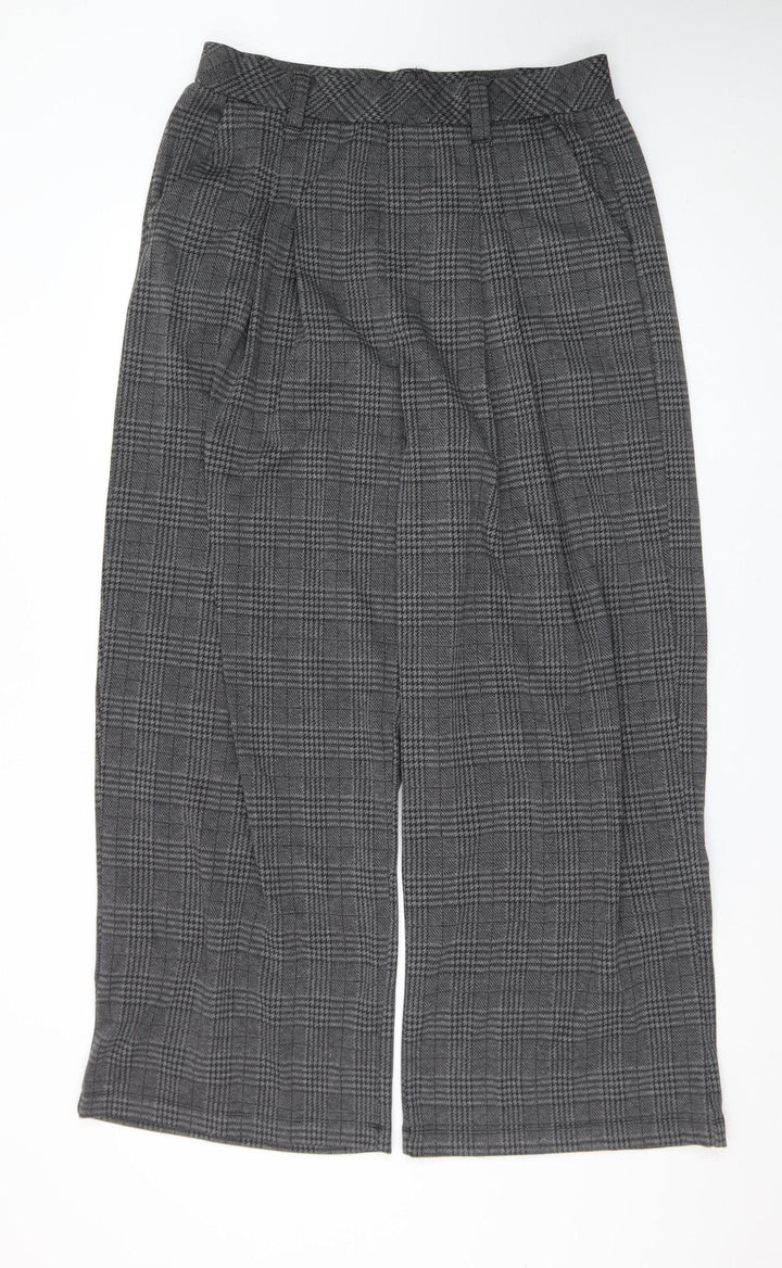 Halara Women's Grey Check Wide-Leg Stretch Trousers Size L