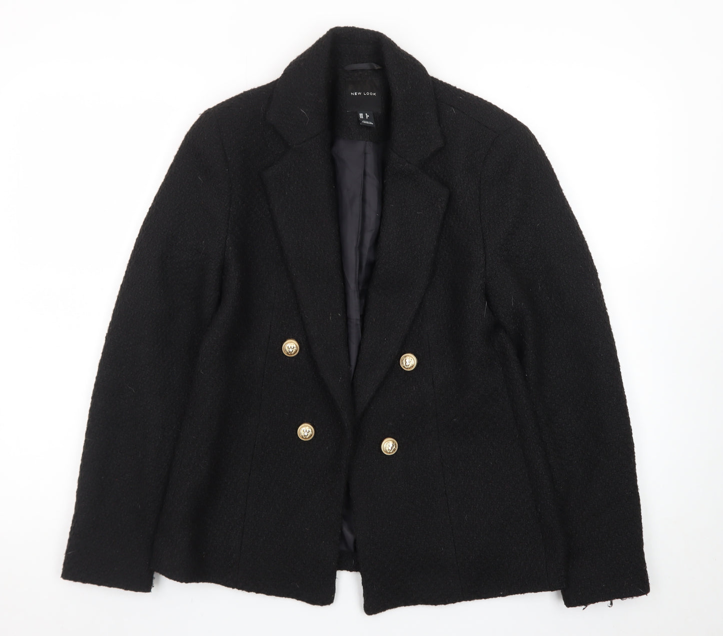 New Look Women's Black Wool-Blend Double-Breasted Blazer Size 6