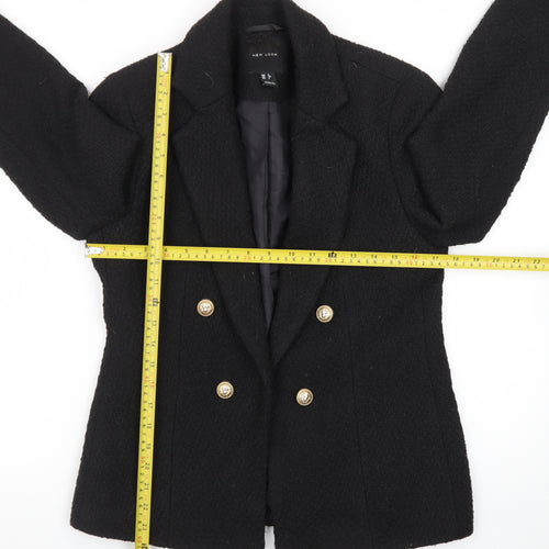 New Look Women's Black Wool-Blend Double-Breasted Blazer Size 6