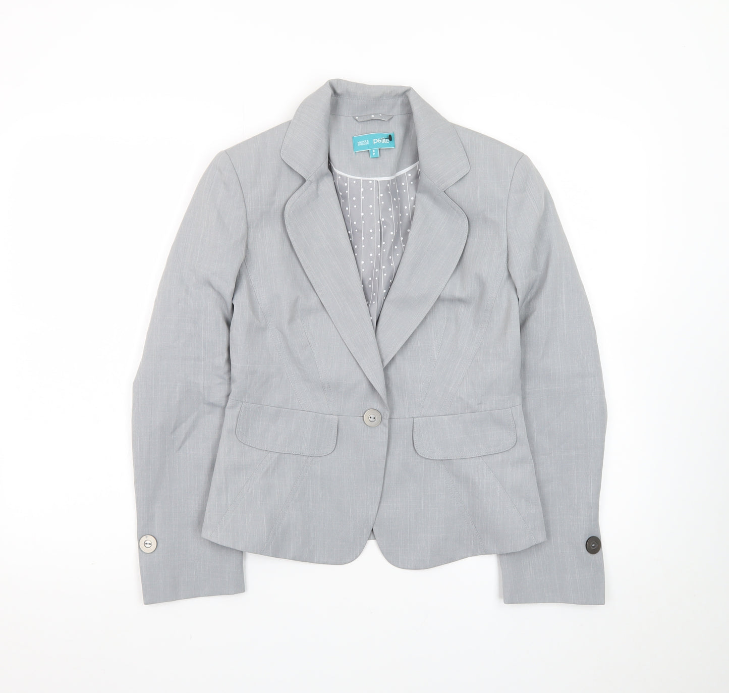 Marks and Spencer Women Grey Petite UK 8 Classic Lined Blazer