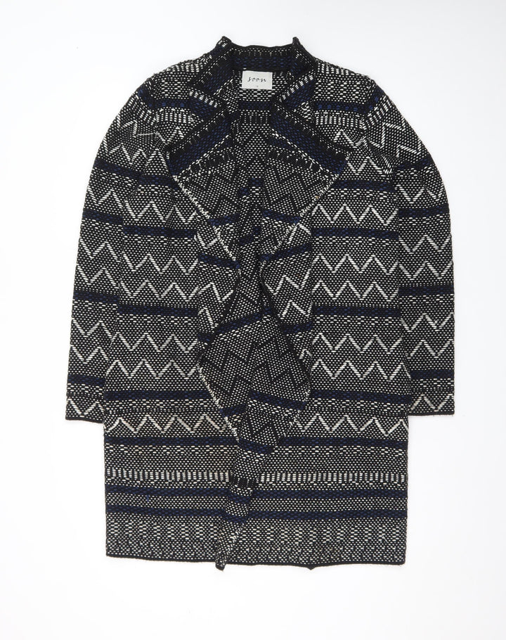 Soon Womens Black Geometric Knit Open Cardigan Size 14