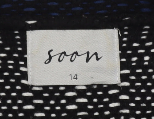 Soon Womens Black Geometric Knit Open Cardigan Size 14