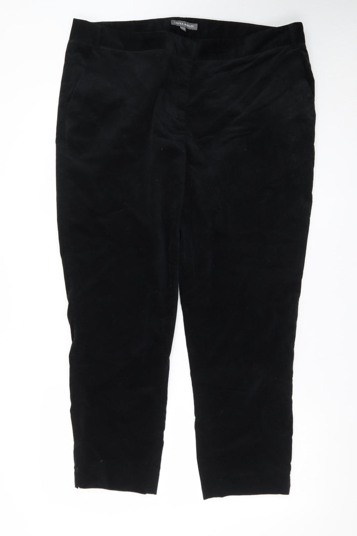 Laura Ashley Women's Black Cropped Velvet Slim Trousers Size 18