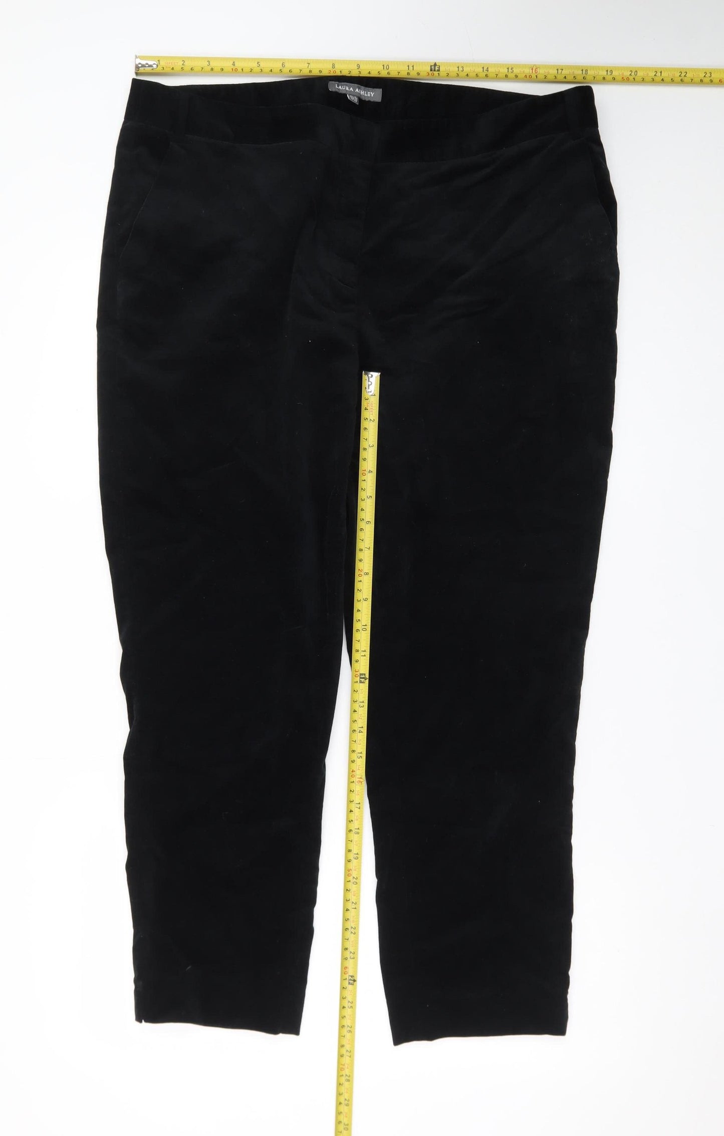 Laura Ashley Women's Black Cropped Velvet Slim Trousers Size 18