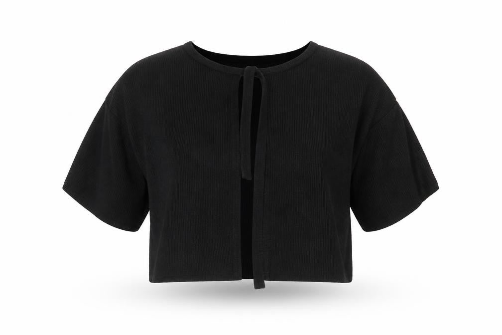 Front view of Sweewë Paris women’s black knit lace-up cardigan m