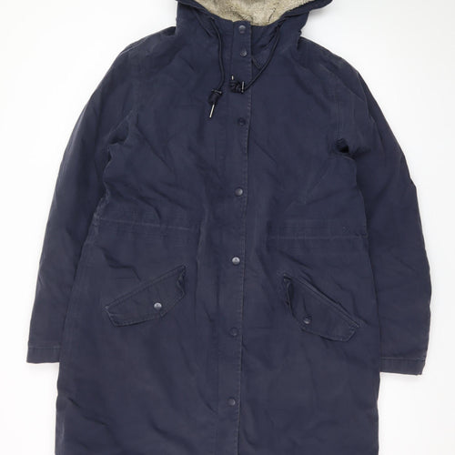 Seasalt Cornwall Women’s Blue Hooded Rain Coat Size 14 Lined Waterproof Jacket