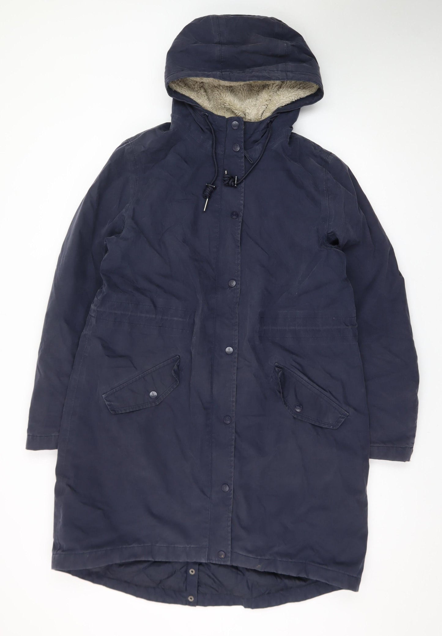 Seasalt Cornwall Women’s Blue Hooded Rain Coat Size 14 Lined Waterproof Jacket