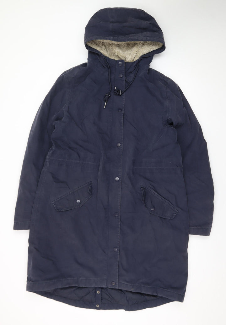 Seasalt Cornwall Women’s Blue Hooded Rain Coat Size 14 Lined Waterproof Jacket