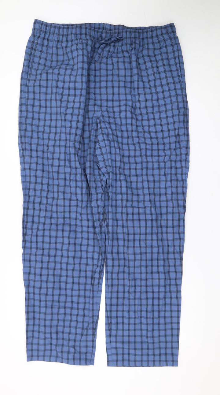 Marks and Spencer Men's Blue Check Cotton Lounge Pants XL