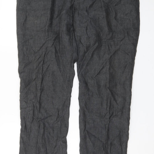Next Men's Grey Linen Formal Trousers 34L Slim Straight Fit