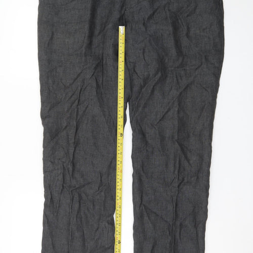 Next Men's Grey Linen Formal Trousers 34L Slim Straight Fit
