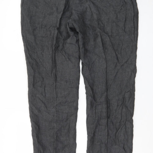 Next Men's Grey Linen Formal Trousers 34L Slim Straight Fit