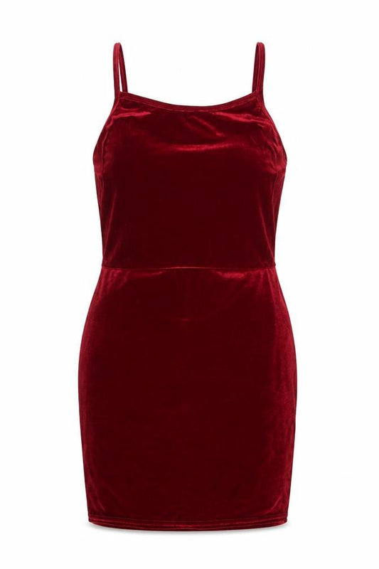 Front view of PRETTYLITTLETHING Women Red Velvet Bodycon Dress, size 12