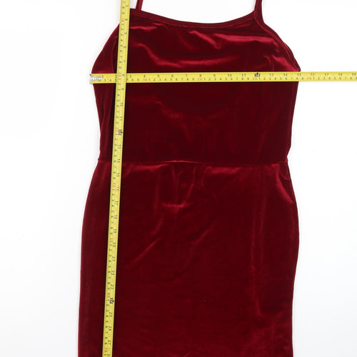 PrettyLittleThing Women Red Velvet Bodycon Dress Size 12