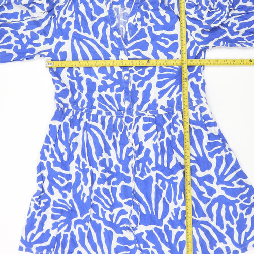 H&M Women Blue Linen Blend Short Shirt Dress Size S