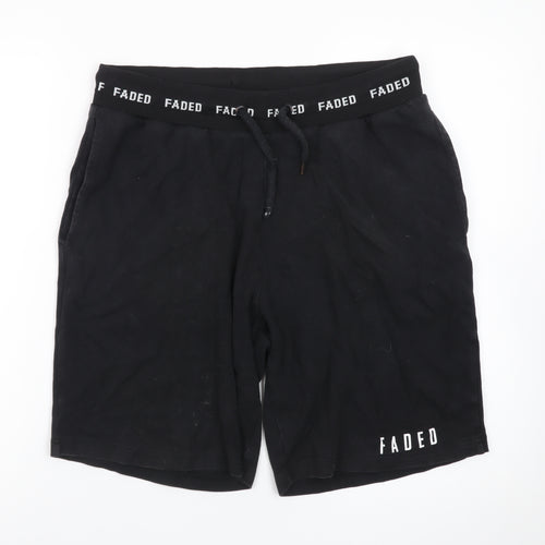 FADED Men's Black Sweat Shorts Size M Drawstring Waist Casual
