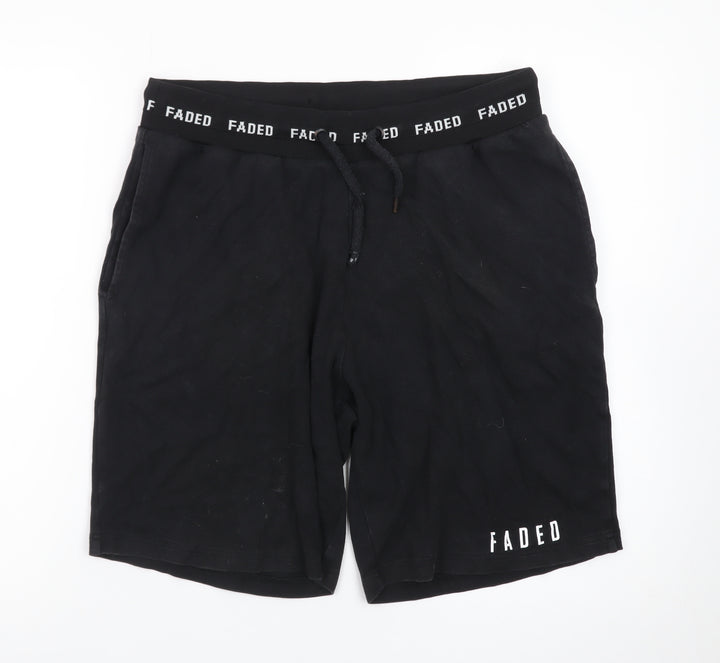 FADED Men's Black Sweat Shorts Size M Drawstring Waist Casual