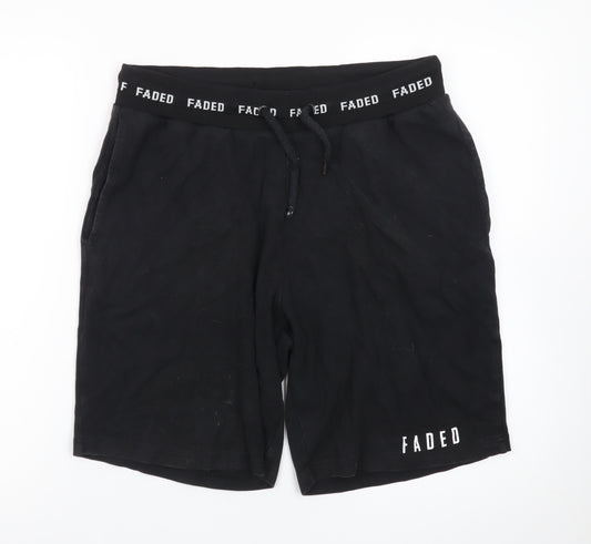 FADED Men's Black Sweat Shorts Size M Drawstring Waist Casual