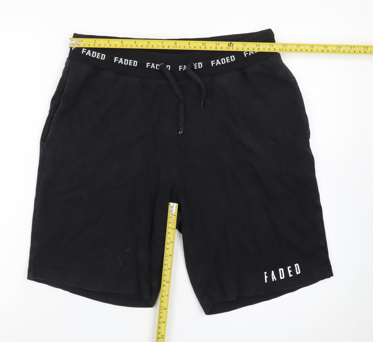 FADED Men's Black Sweat Shorts Size M Drawstring Waist Casual